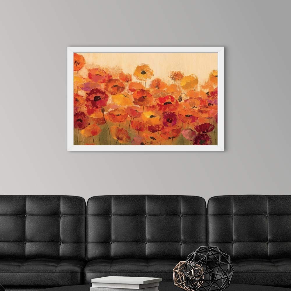 Summer Poppies White Framed Wall Art Print - Floral Poppy Painting for Home & Office Decor - Perfect for Living Room, Bedroom, or Gift