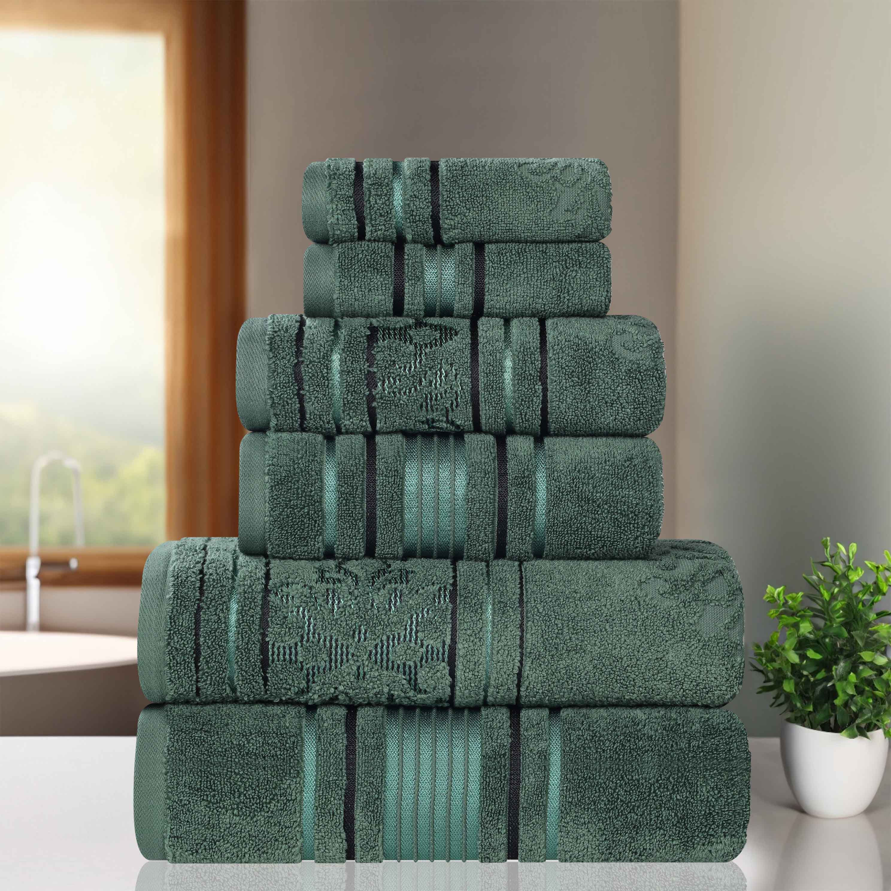 Premium 6-Piece Sadie Zero Twist Cotton Towel Set - Solid & Jacquard Floral Design | Ultra Soft & Absorbent Bath Towels for Spa, Hotel & Luxury Home Use