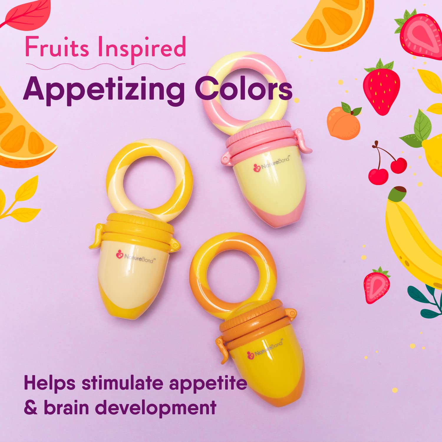 NatureBond Baby Food Feeder & Fruit Feeder Pacifier Nibbler (2 Pack) - Infant Teething Toy & Teether for Weaning - BPA-Free Silicone in Appetizing Colors | Includes Extra Silicone Sacs | Perfect for Soothing Sore Gums & Introducing Solid Foods Safely