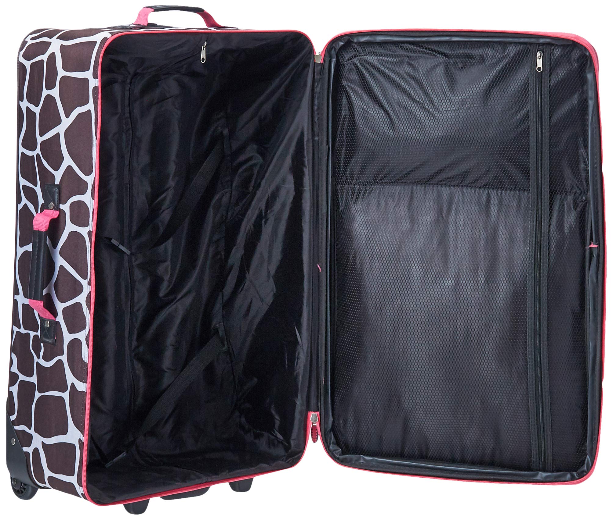 Rockland Fashion Softside Upright Luggage Set with Telescoping Handles - 4-Piece (14/19/24/28 Inch) Pink Giraffe Print Suitcases for Women & Teens - Perfect for Air Travel, Vacation & Business Trips