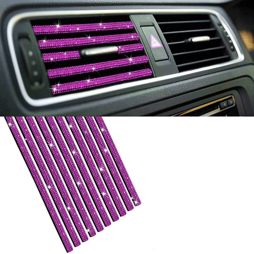 10PCS Pink Bling Car Air Vent Trim Decorations - Glamorous Shiny Interior Molding Strips for AC Vents - Universal Fit for Straight Car Vents - Perfect for Car Customization & Interior Upgrade