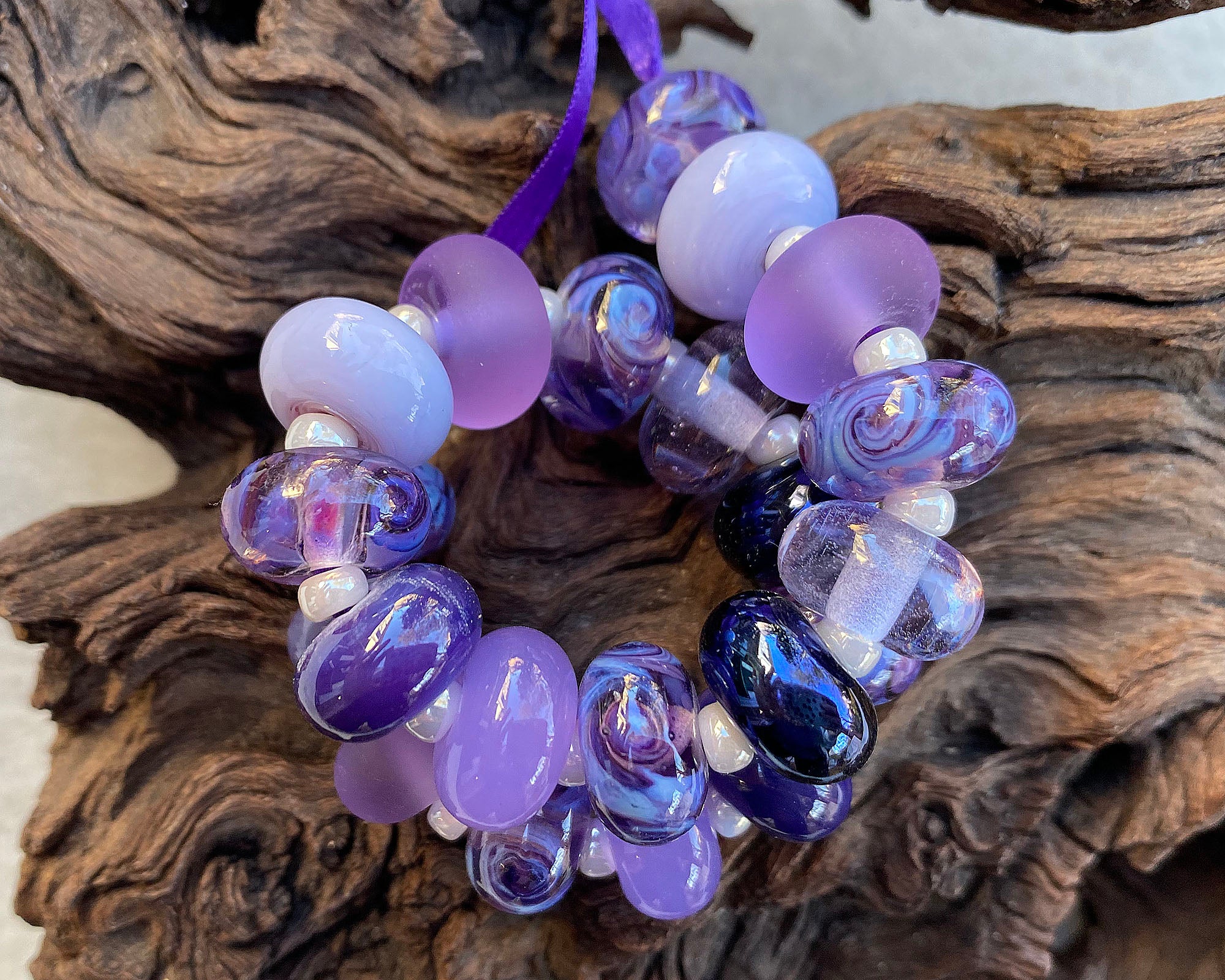 Royal Purple Lampwork Glass Beads Set for Jewelry Making - DIY Craft Beads for Necklaces, Bracelets, Earrings - SRA Certified Artisan Beads