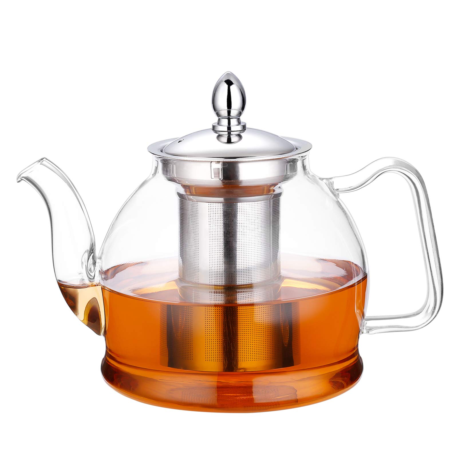 HIWARE 1000ml Glass Teapot with Removable Infuser - Stovetop Safe Tea Kettle for Blooming & Loose Leaf Tea - Perfect for Home, Office & Gift Giving - Ideal for Herbal, Green & Black Tea Brewing