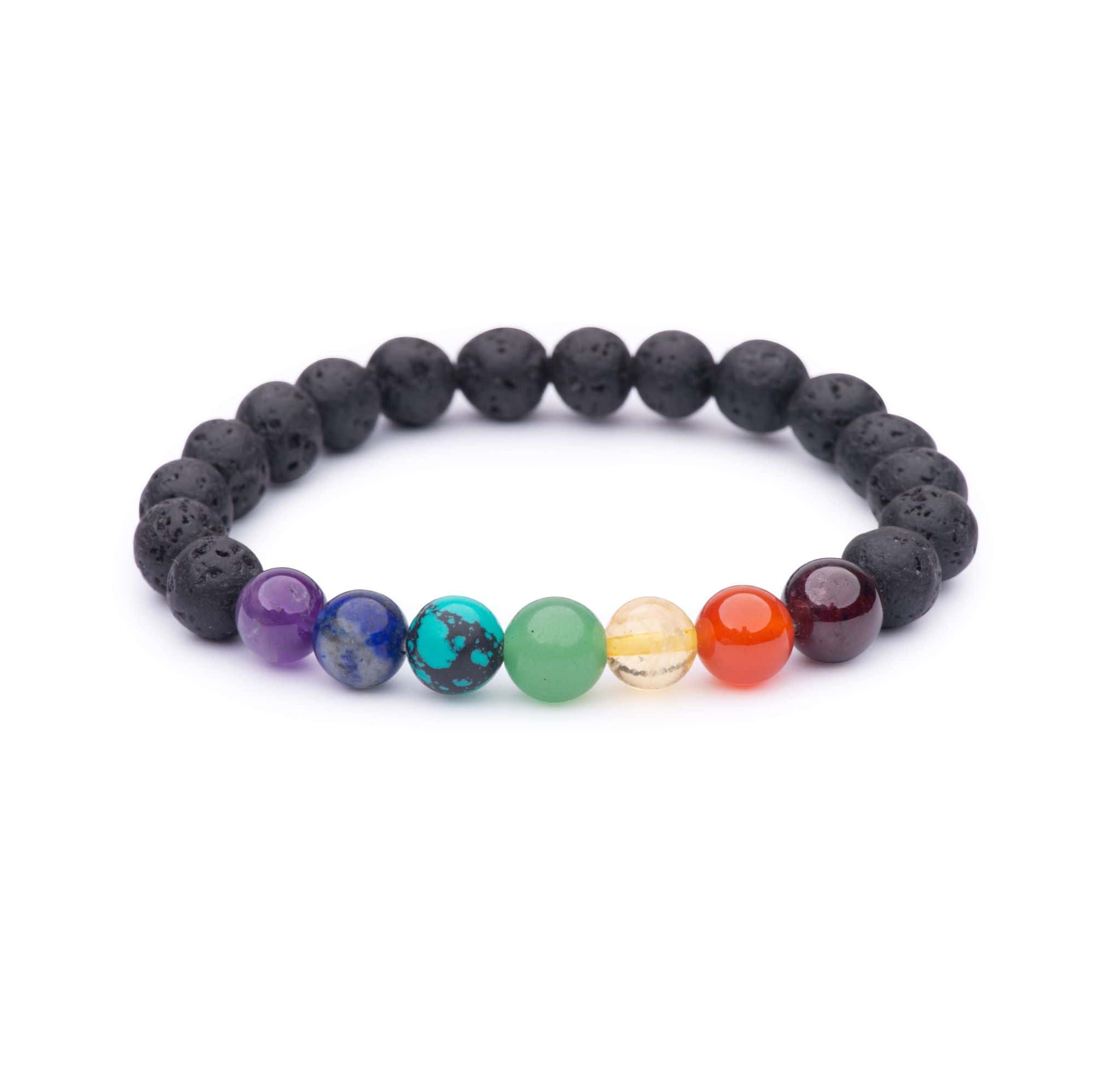Chakra Healing Gemstone & Lavastone 8mm Bead Stretch Bracelet for Women - Yoga, Meditation & Spiritual Balance Accessory
