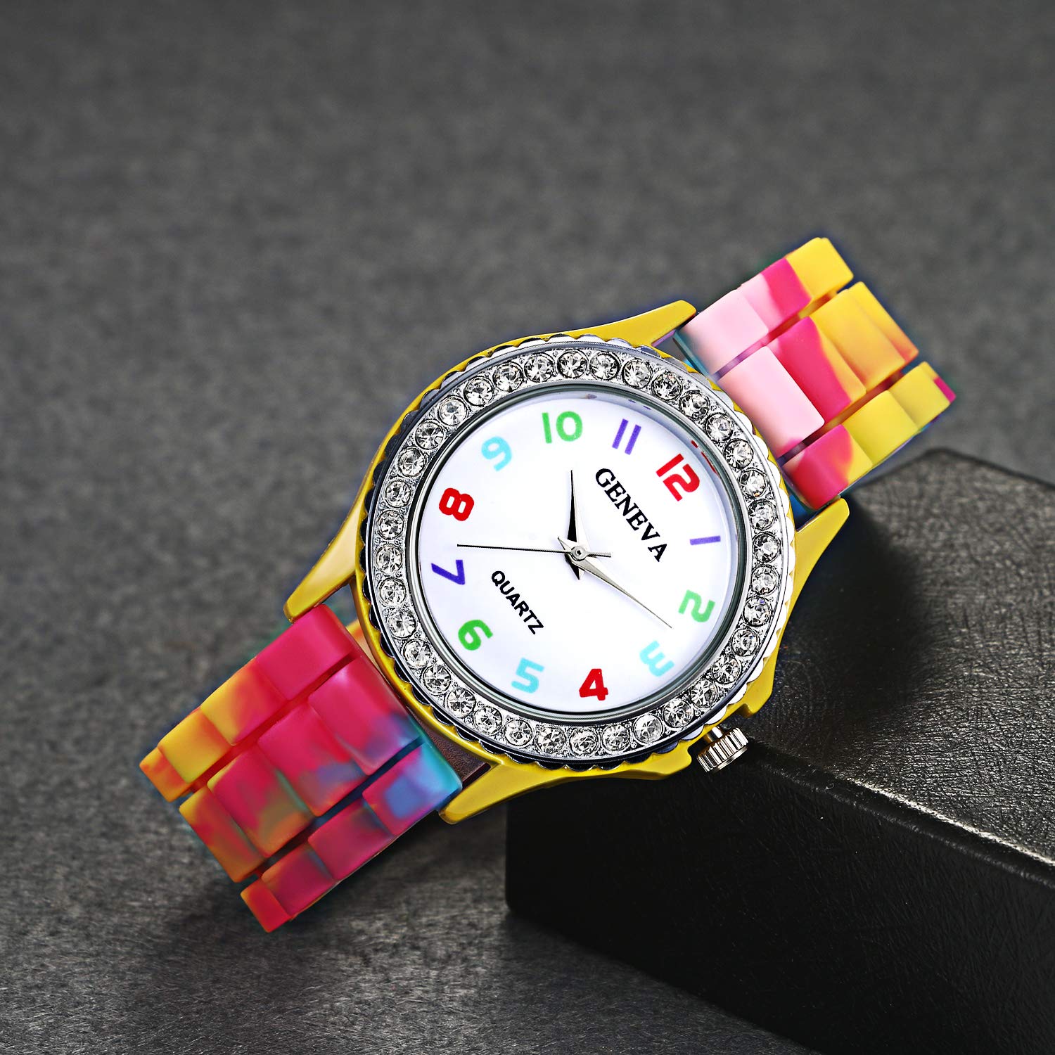 Lancardo Women's Rhinestone Rainbow Quartz Watch - Colorful Silicone Jelly Band Casual Dress Watch for Women - Perfect for Everyday Wear, Parties, and Fashion Accessories