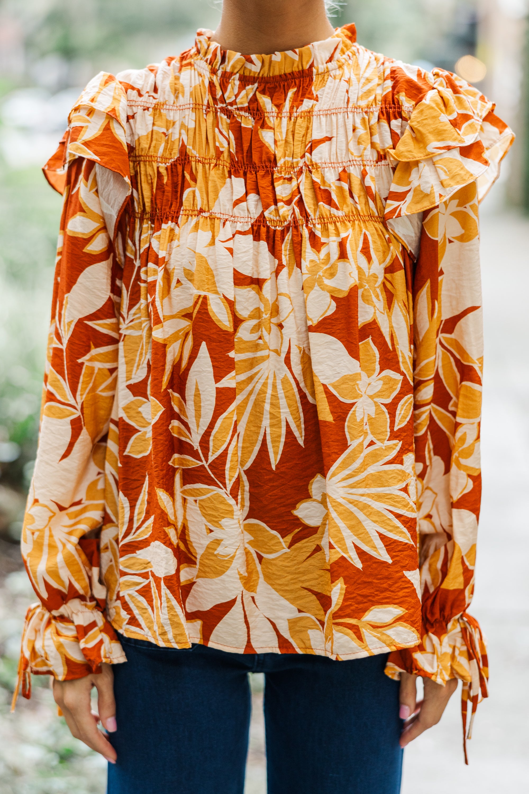Mustard Yellow Floral Blouse Women's Fashion Top for Spring Summer - Perfect for Office, Date Night & Casual Outfits