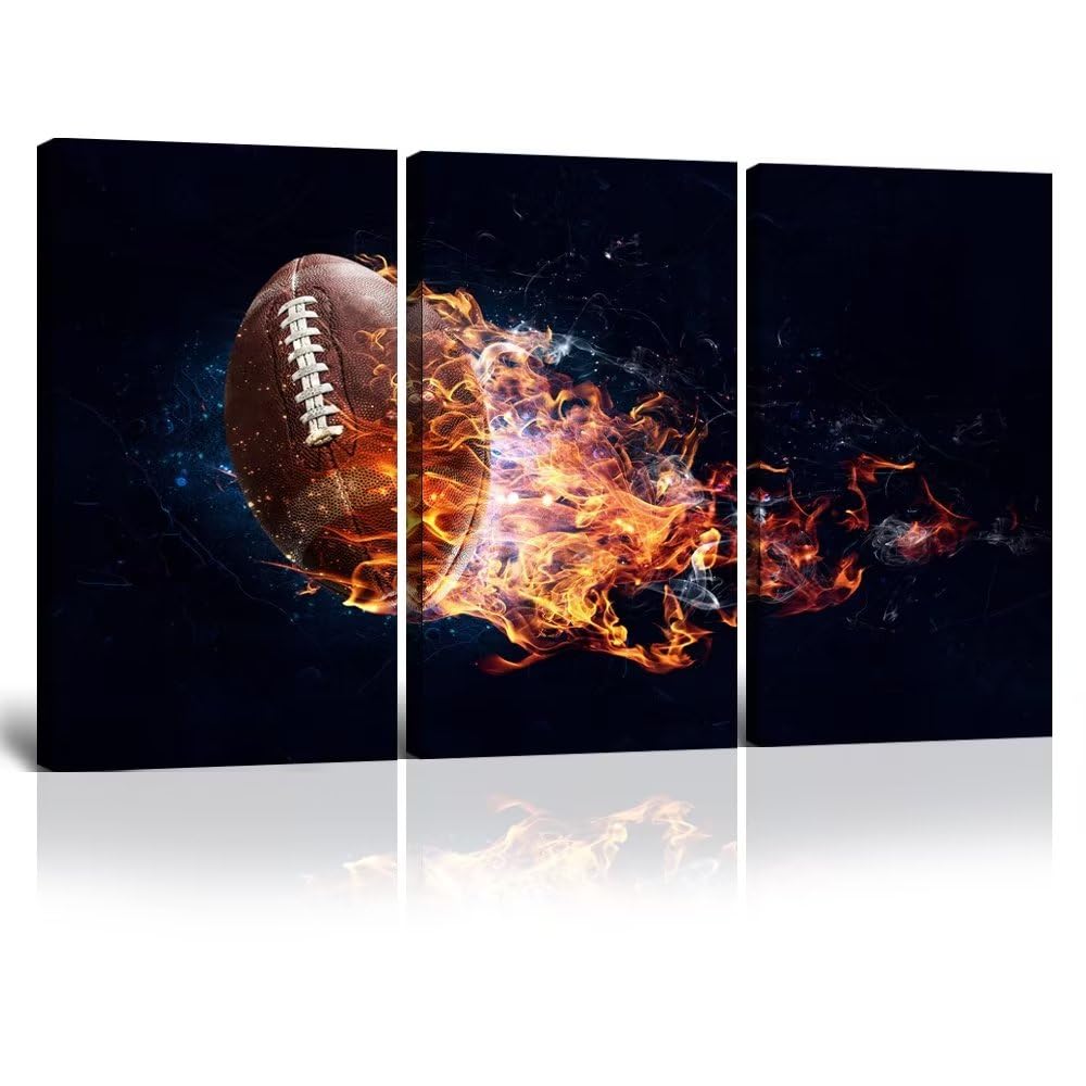 Premium HDQ Rugby & American Football Canvas Wall Art - 3-Piece Framed Sports Decor for Boys Room, Office, Home Gym, Playroom & Classroom - 20x40 Inch Prints, Perfect Gift for Sports Fans