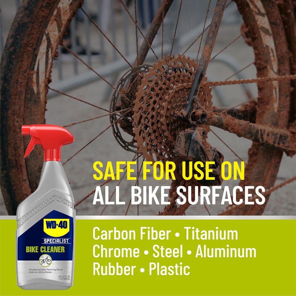 WD-40 Bike Specialist Bike Cleaner - 32oz Foaming Degreaser Spray (4-Pack) | Removes Grease & Dirt | Safe for All Bike Parts | Perfect for Mountain, Road & Electric Bikes | Ideal for Home & Professional Bike Maintenance