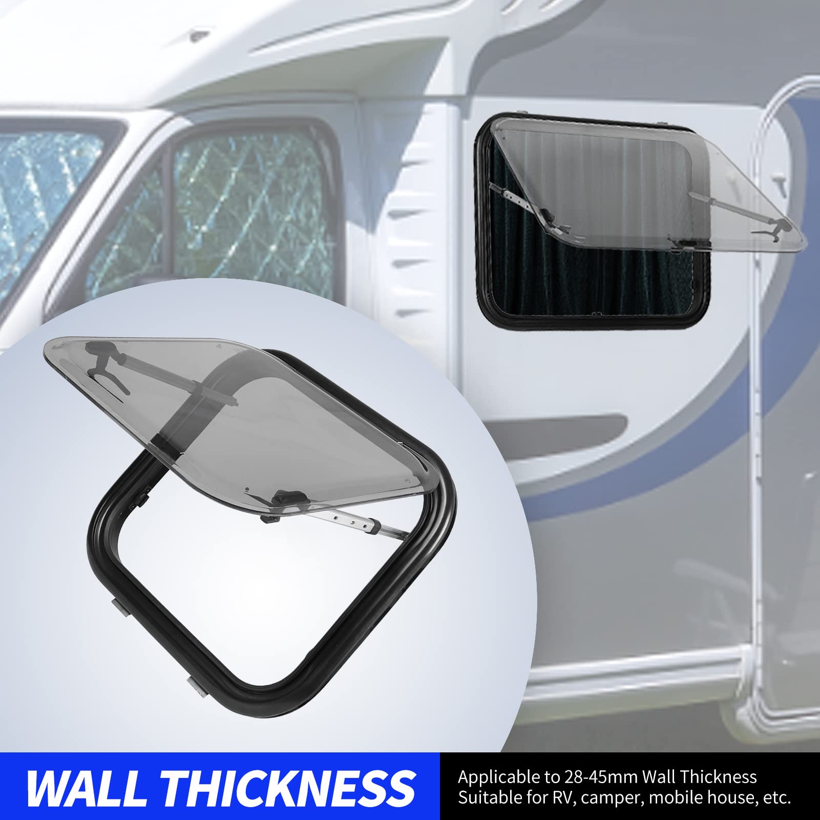 Aramox RV Push Out Window - Double Layer UV Resistant Acrylic Glass with Thermal & Sound Insulation - External RV Exit Window with Curtain for Camping & Travel Trailers