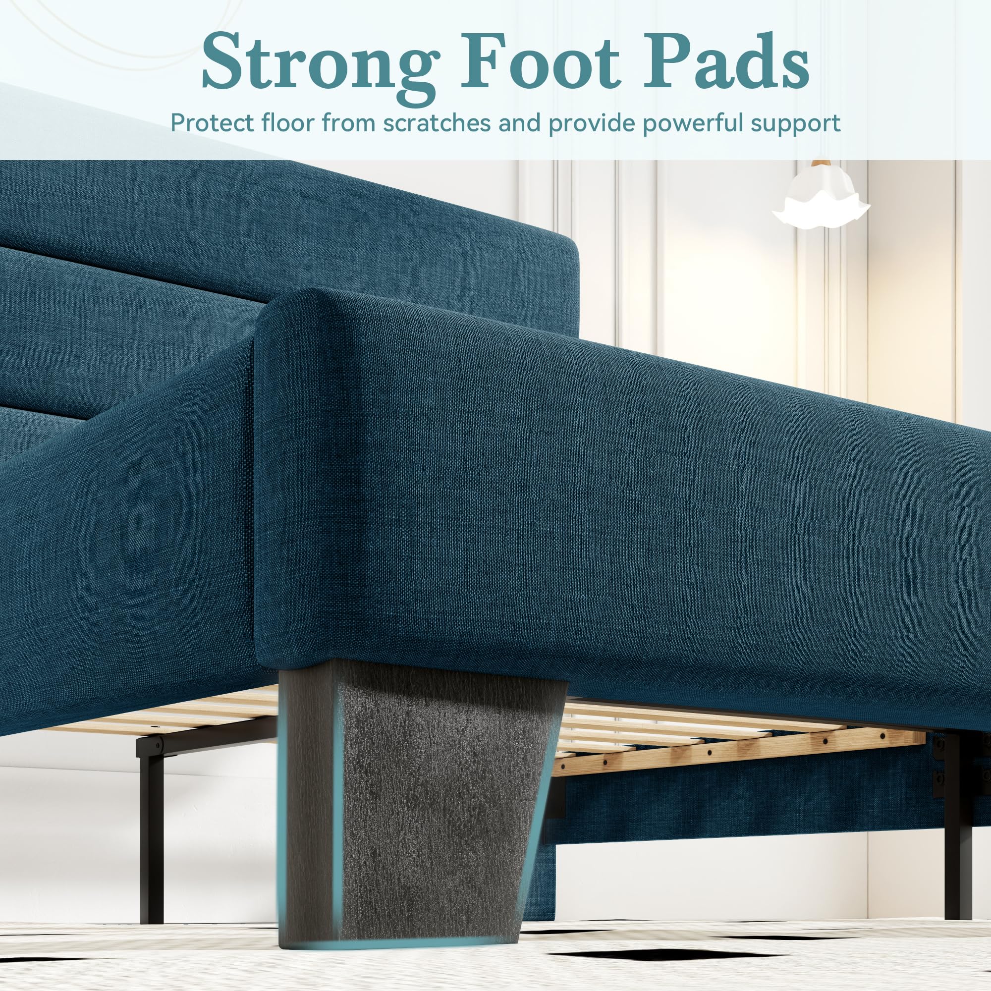 HOOMIC Queen Size Bed Frame with Upholstered Headboard & Wood Slat Support - No Box Spring Needed, Navy Blue Fabric Platform Bed - Perfect for Master Bedroom, Guest Room & Small Spaces