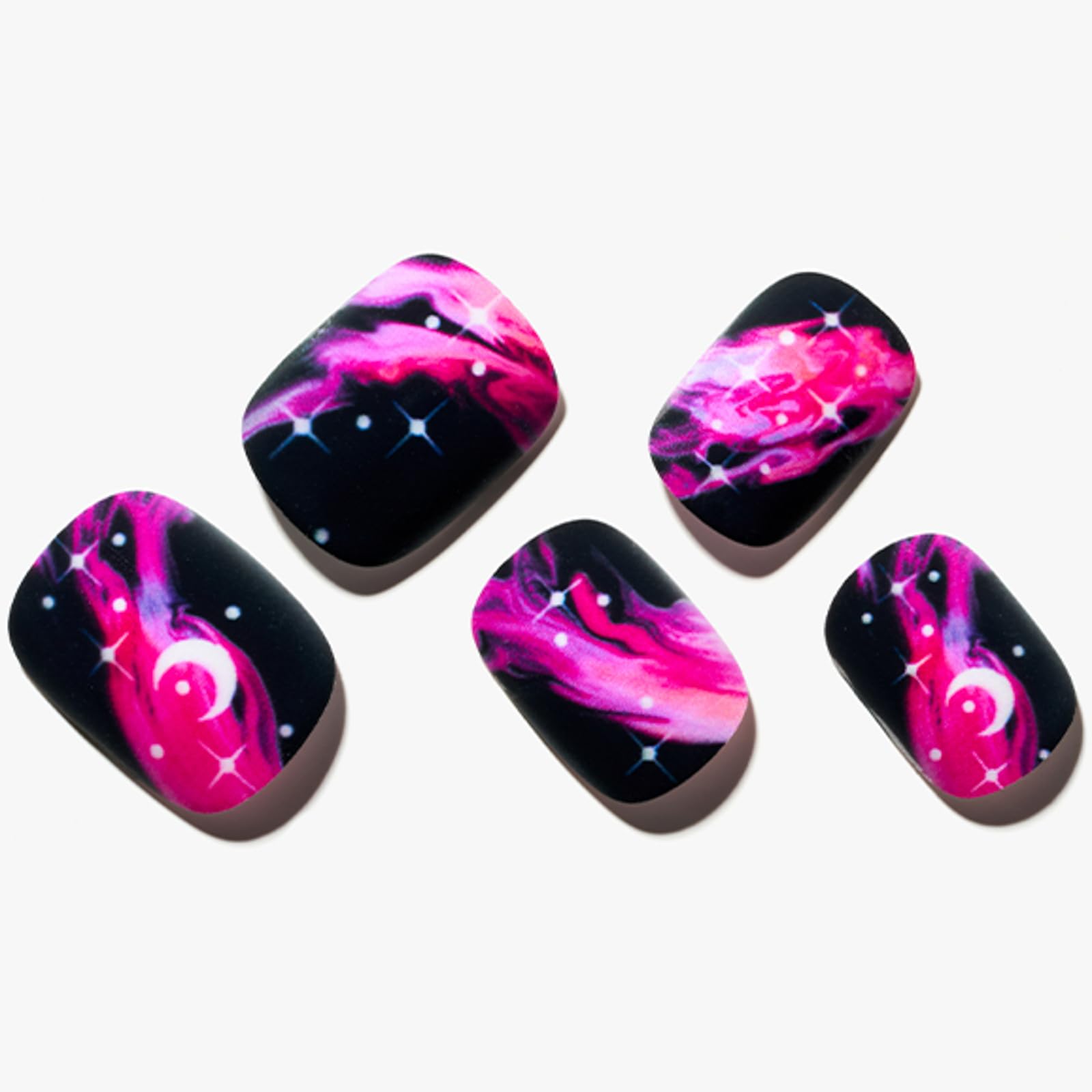 GLAMERMAID Hot Pink & Black Ombre Press On Nails - Short Squoval Fake Nails with Matte Gel Finish | Reusable Acrylic False Nails Kit for Women | Perfect for Parties, Weddings & Everyday Manicures