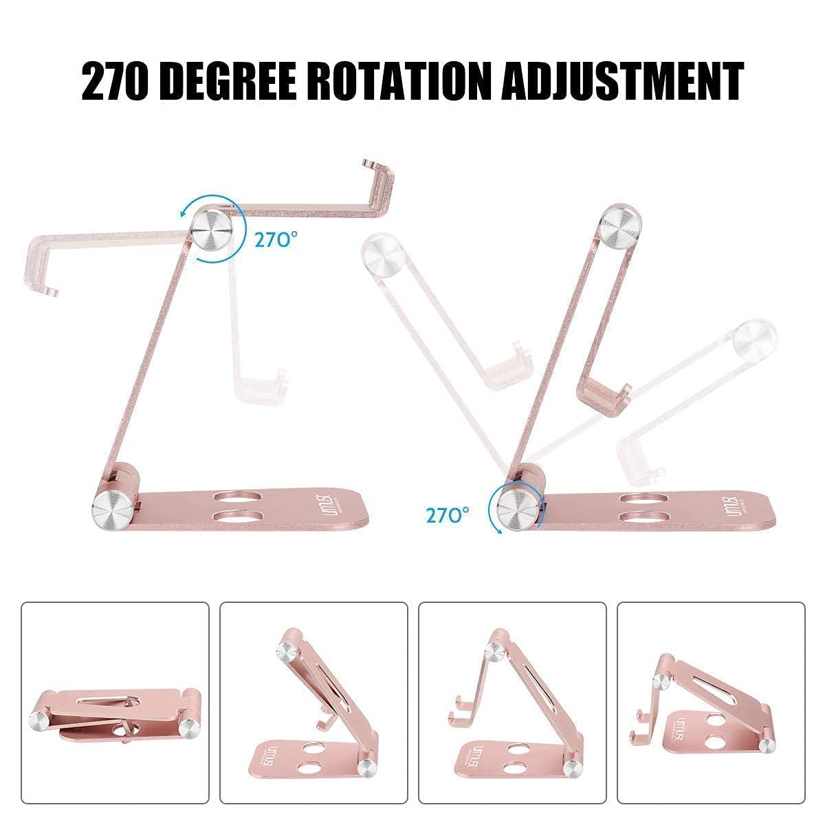 Premium Rose Gold Phone Stand Holder - Dual Angle Adjustable Desk Stand for iPhone, Samsung & Smartphones | Perfect for Home Office, Video Calls & Hands-Free Viewing