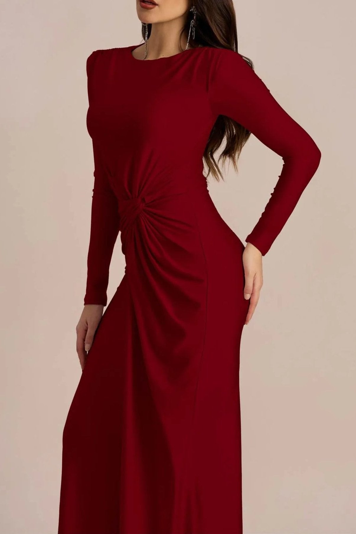 Amanda Long Sleeve Twist Front Maxi Dress - Elegant Women's Formal & Casual Dress for Parties, Weddings & Everyday Wear