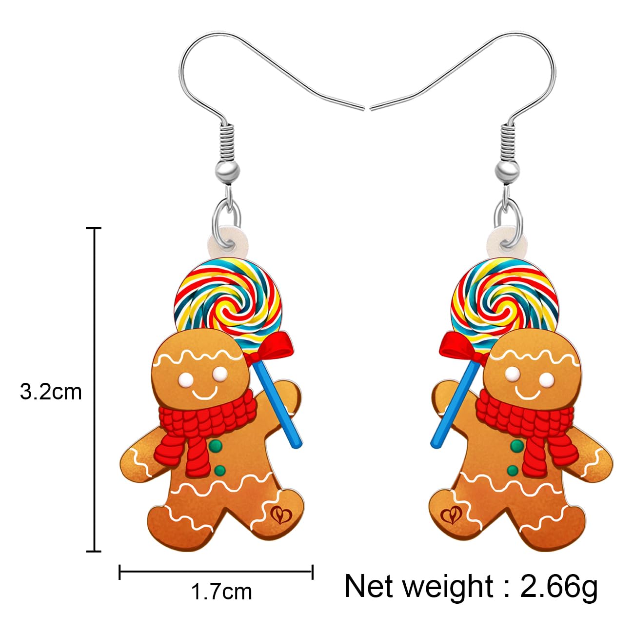 Stylish Christmas Gingerbread Man Earrings - Acrylic Dangle Jewelry with Hat, Scarf & Lollipop Charms for Women | Perfect Holiday Gift & Party Accessory