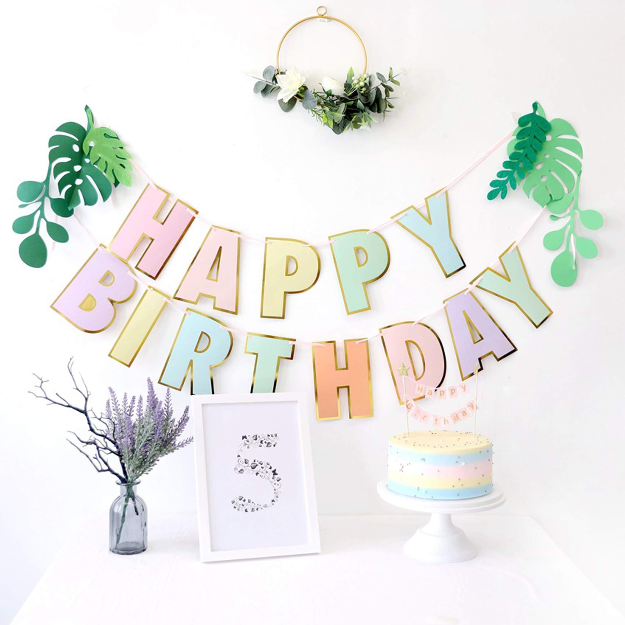Pre-Strung Happy Birthday Banner & Decorations Set - Pastel Dot Garland for Girls Toddler Birthday Party - Perfect for Baby Shower, Nursery Decor & Birthday Celebrations