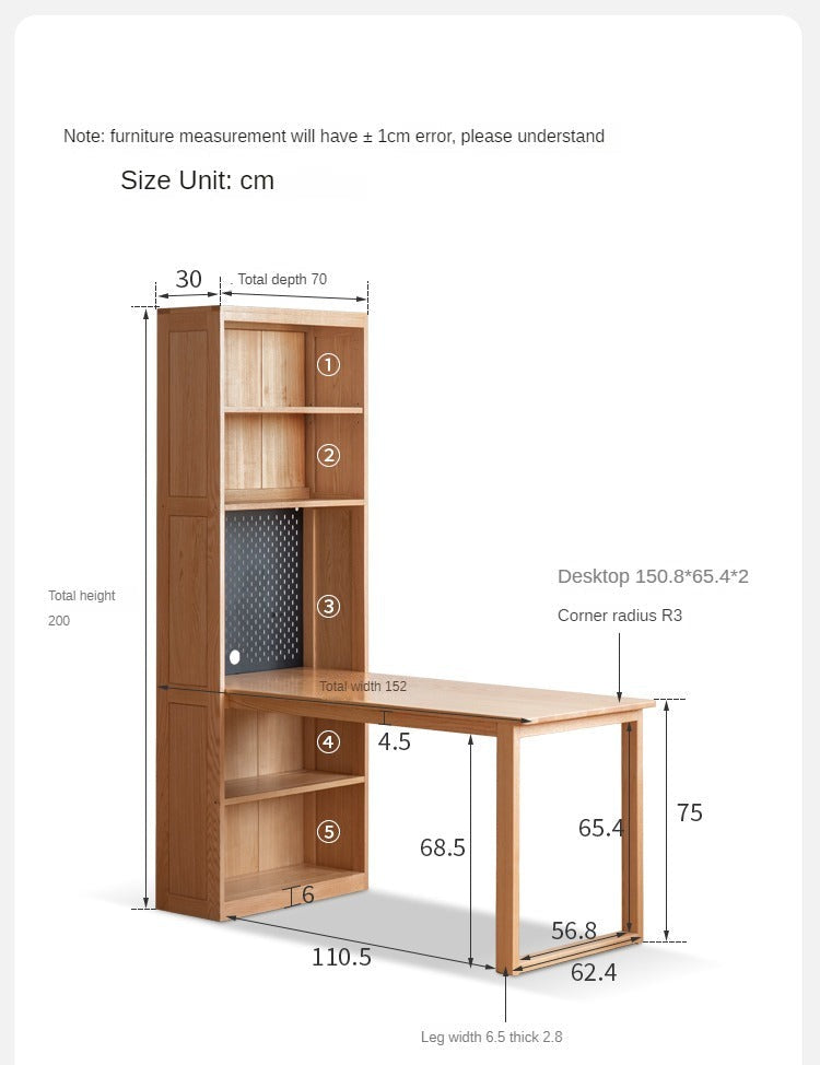 Solid Oak Wood Integrated Desk Cabinet with Storage - Modern Home Office Furniture for Work & Study