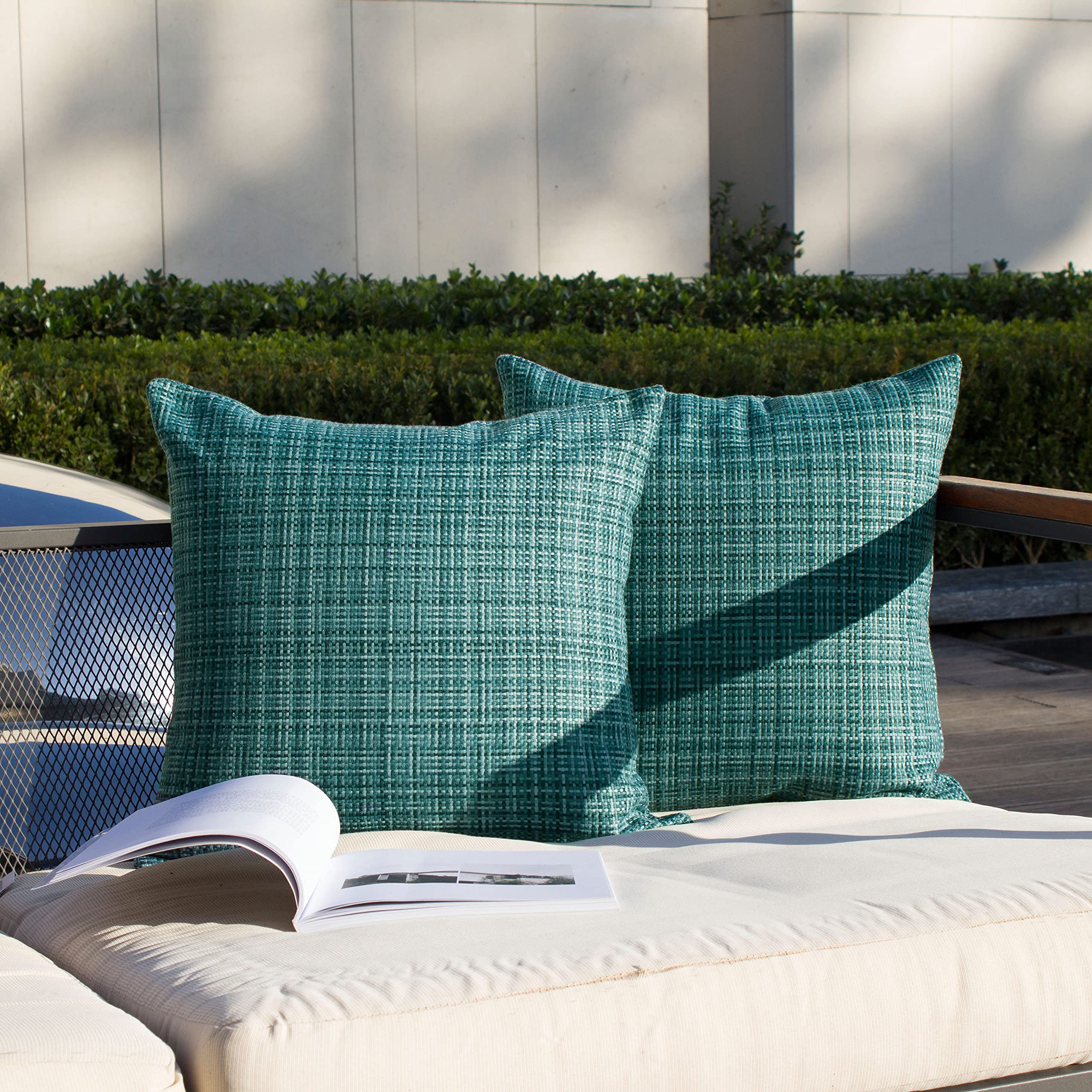 Kevin Textile 2-Pack Waterproof Outdoor Pillow Covers - 24x24 Inch Teal Decorative Throw Pillow Cases for Sofa, Couch, Patio & Garden - Perfect for Outdoor Furniture, Poolside Lounging & Weather-Resistant Home Decor