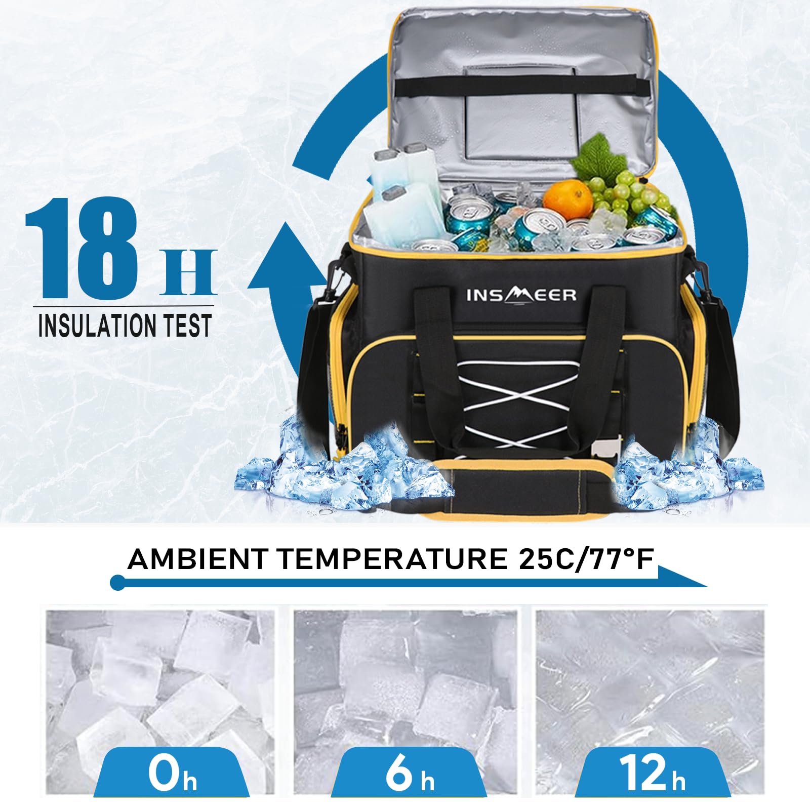 NSMEER 60 Cans/45L Large Insulated Soft Side Cooler Bag with Hard-Bottom - 100% Leak-Proof, Portable & Collapsible - Perfect for Camping, Beach, Picnic, Grocery Shopping, Road Trips & Outdoor Adventures