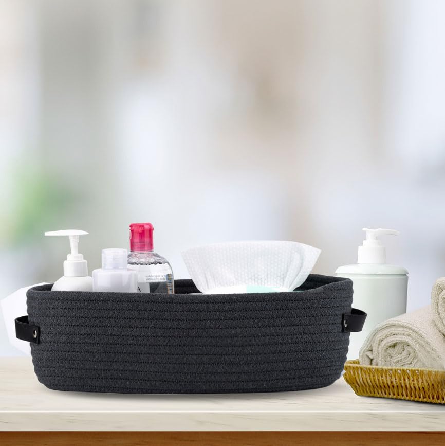 Stylish Cotton Rope Bathroom Basket - Toilet Paper Holder with Handle, Home Decor Organizer (13