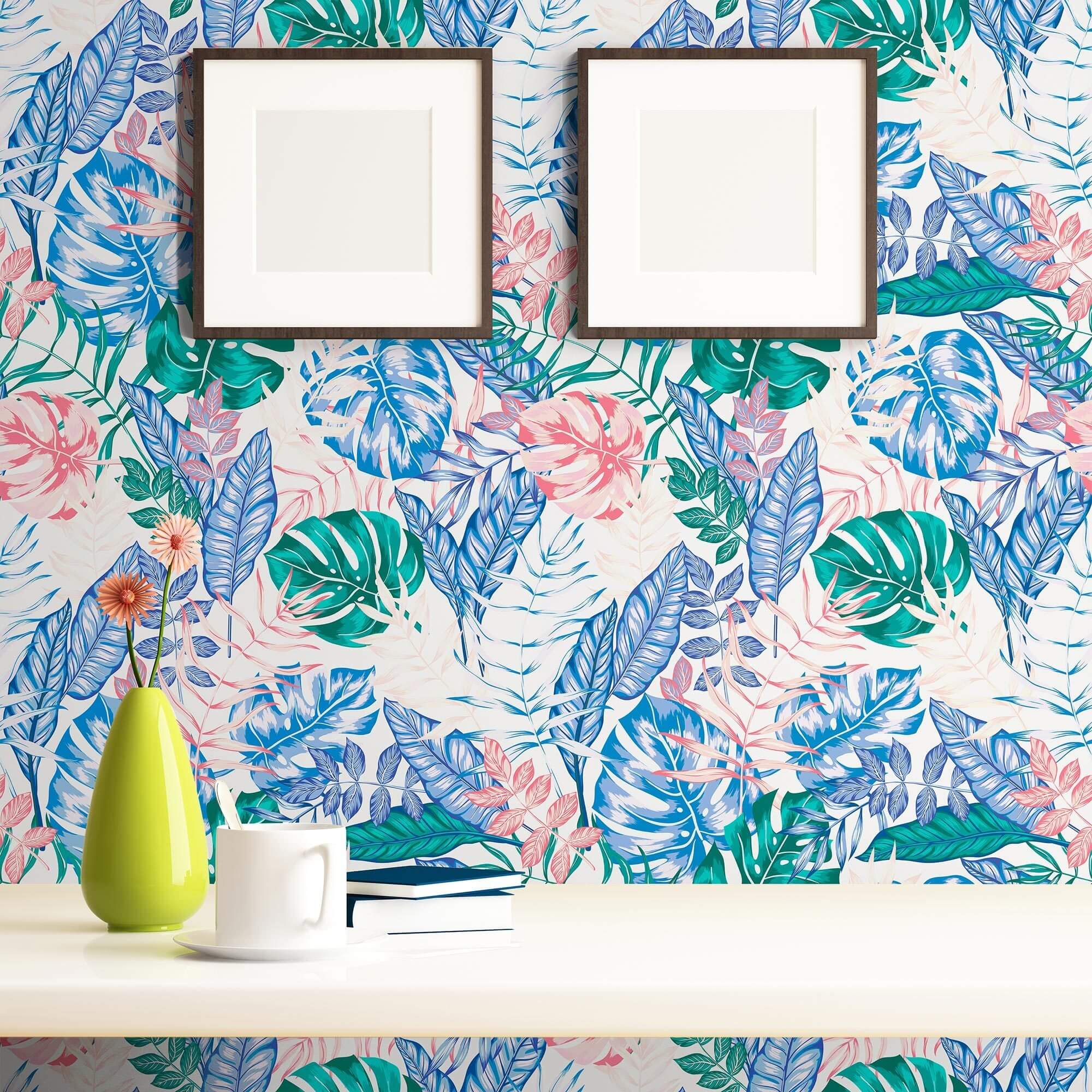 Blue and Pink Floral Peel and Stick Removable Wallpaper - Self-Adhesive Decorative Wall Covering for Bedroom, Nursery, Living Room & Home Decor