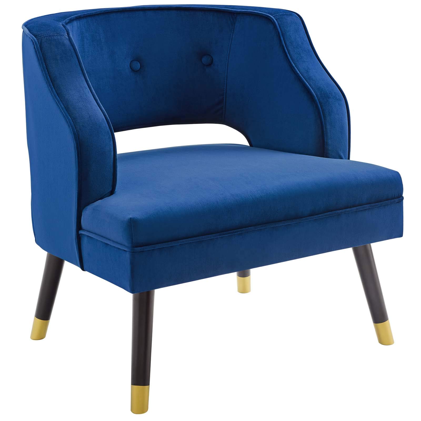 Modway Traipse Button Tufted Open Back Performance Velvet Armchair - Navy Blue Velvet Upholstered Living Room Chair for Home Office, Lounge & Reading Nook