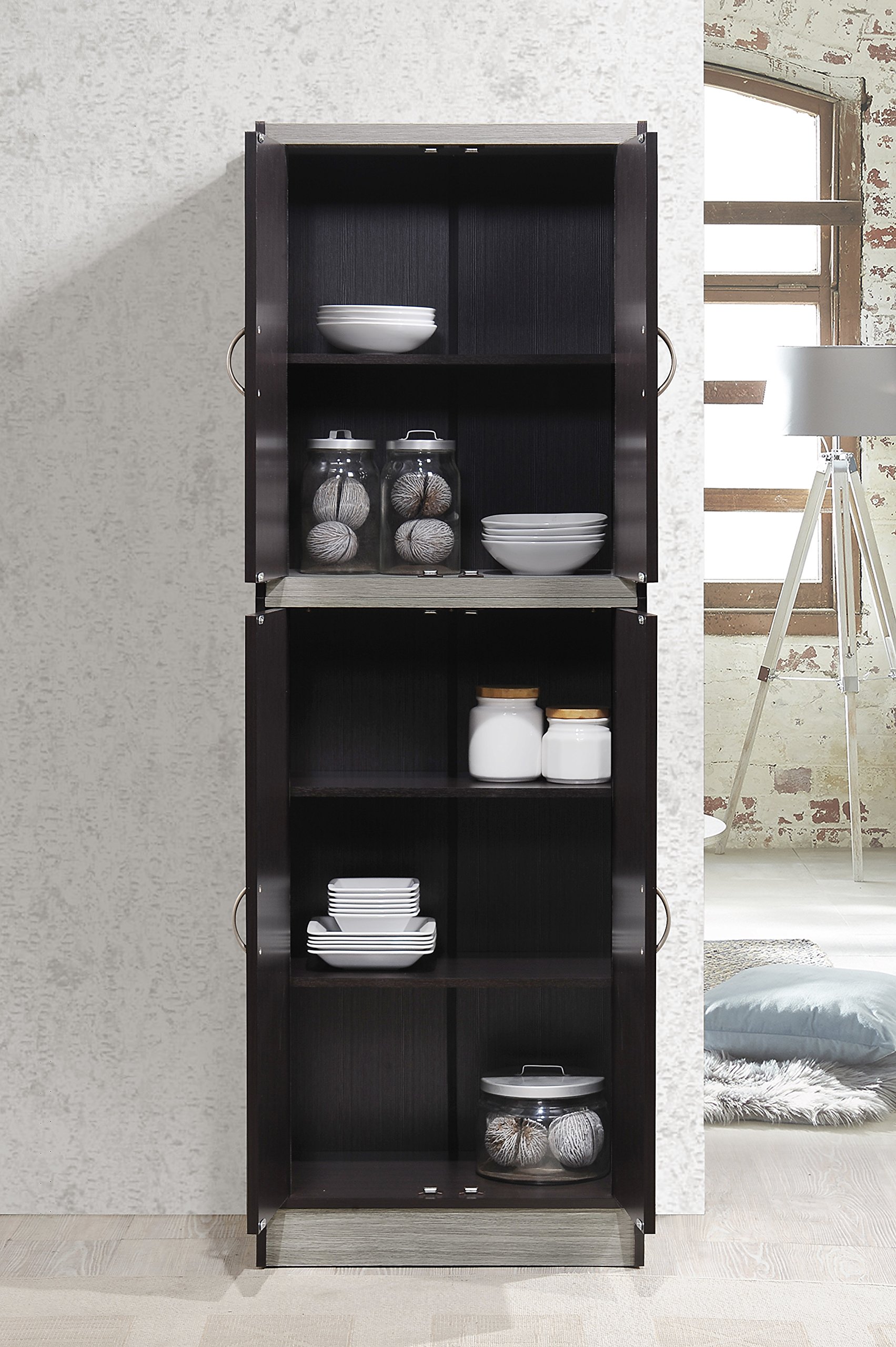 Hodedah 4-Door Kitchen Pantry Cabinet with Adjustable Shelves, Chocolate Finish - Perfect for Pantry Organization, Kitchen Storage & Small Space Solutions