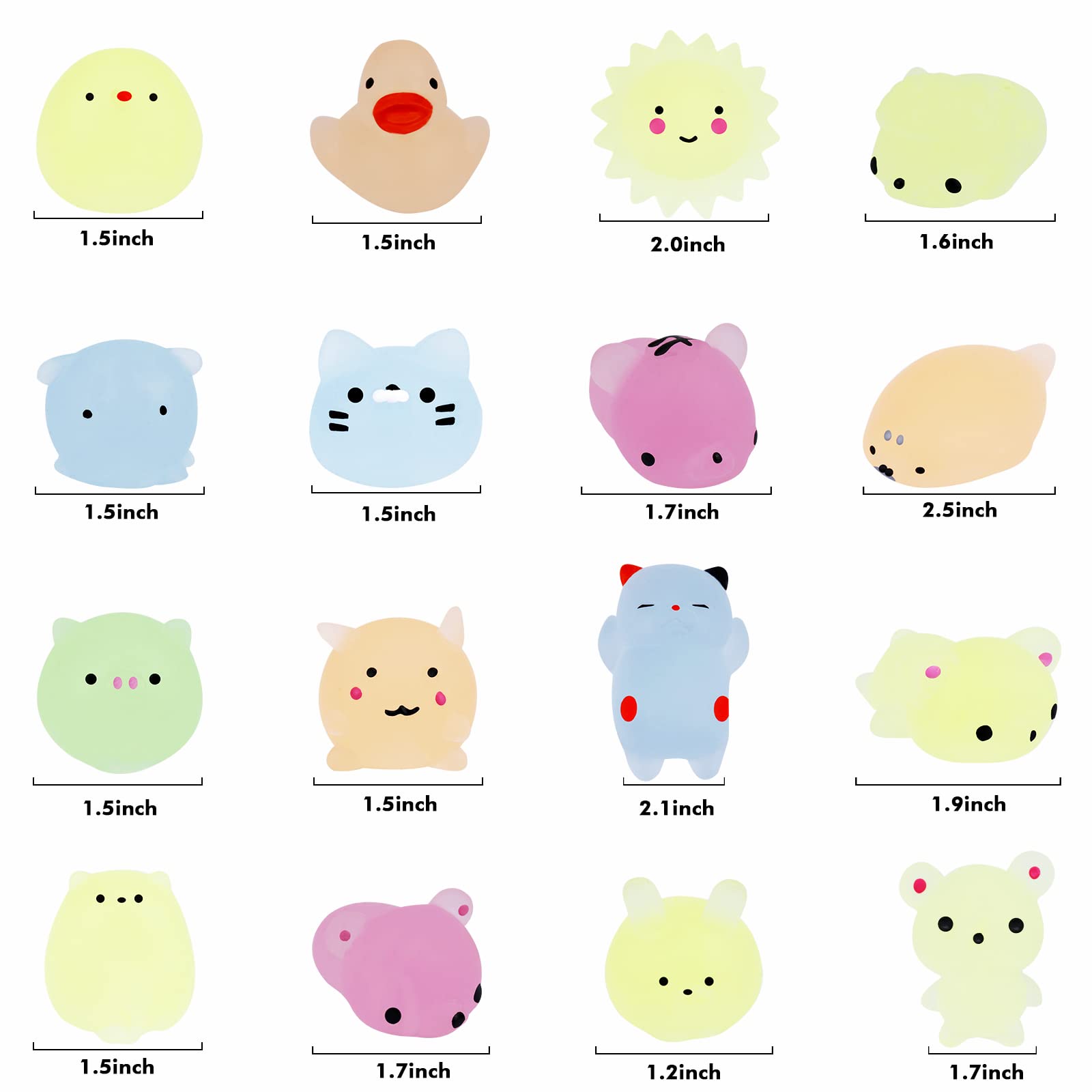 Outee 16-Piece Mini Mochi Animal Toys Set - Glow in The Dark Stress Relief Squishy Toys for Kids, Bulk Random Cat Figures for Halloween Party Favors & Goodie Bag Stuffers - Perfect for Sensory Play, Birthday Gifts, and Classroom Rewards