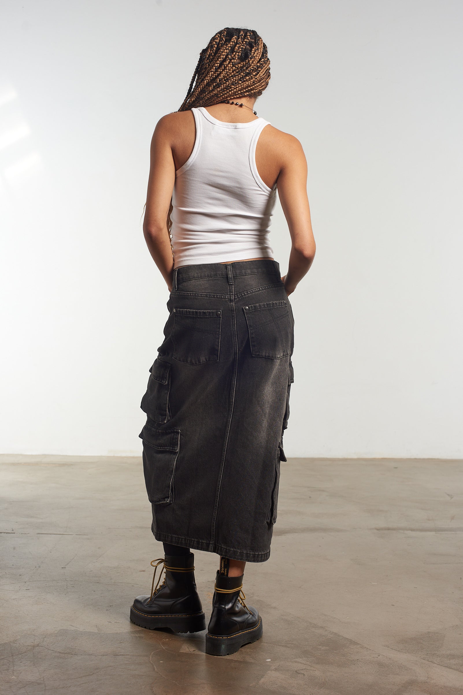 Combat Midi Skirt for Women - Black High Waist Military Style Skirt | Perfect for Casual Outfits, Streetwear & Edgy Fashion Looks