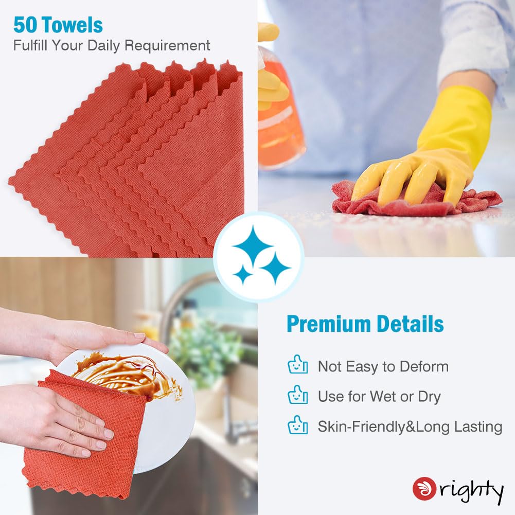 **Orighty 50-Pack Reusable Microfiber Cleaning Cloths - 11.5