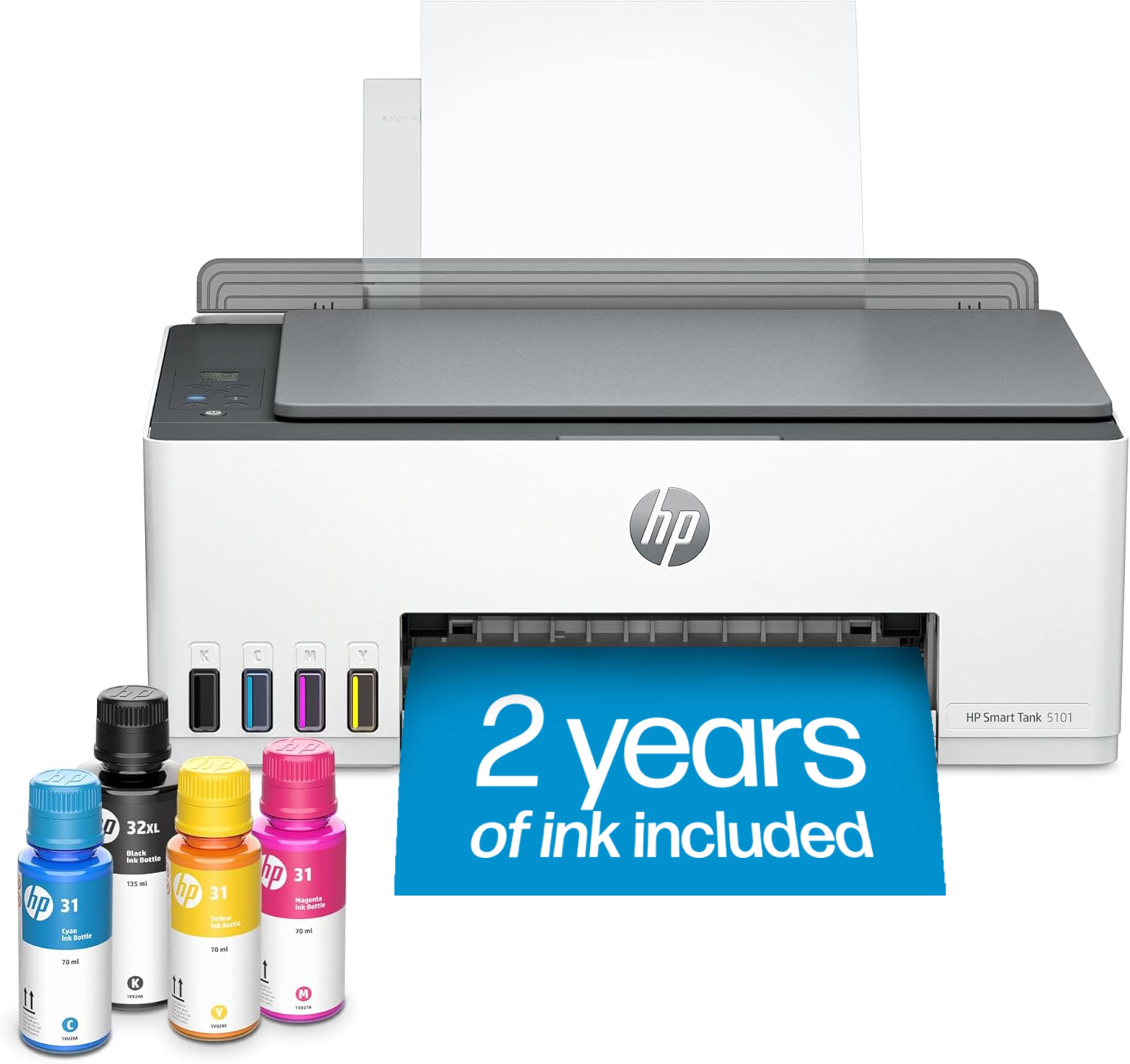 HP Smart Tank 5101 Wireless All-in-One Ink Tank Printer with 2 Years of Ink Included - Print, Scan, Copy - Best for Home & Office Use - Refillable Ink Tank System (1F3Y0A) - Perfect for Remote Work, School Projects, and Small Business Printing Needs