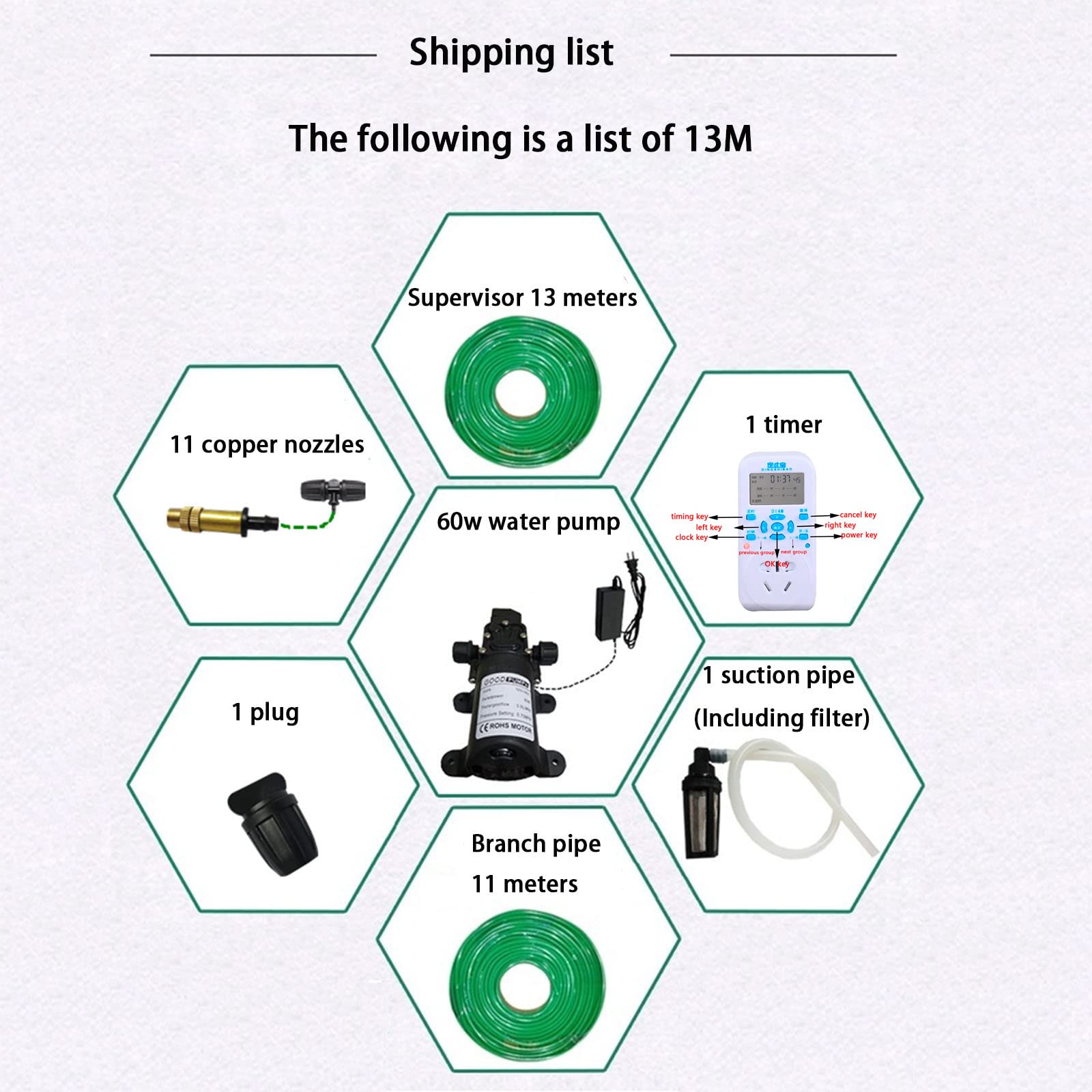 **20M Drip Irrigation Kit with 60W Water Pump & Timer - Micro Garden Watering System for Greenhouse, Flower Bed, Patio, Lawn - DIY Automatic Plant Irrigation for Efficient Watering**