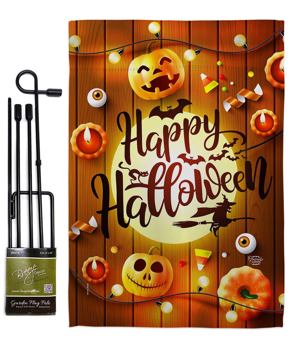 Halloween Garden Flag Set - Witch, Black Cat & Pumpkin Decor for Yard