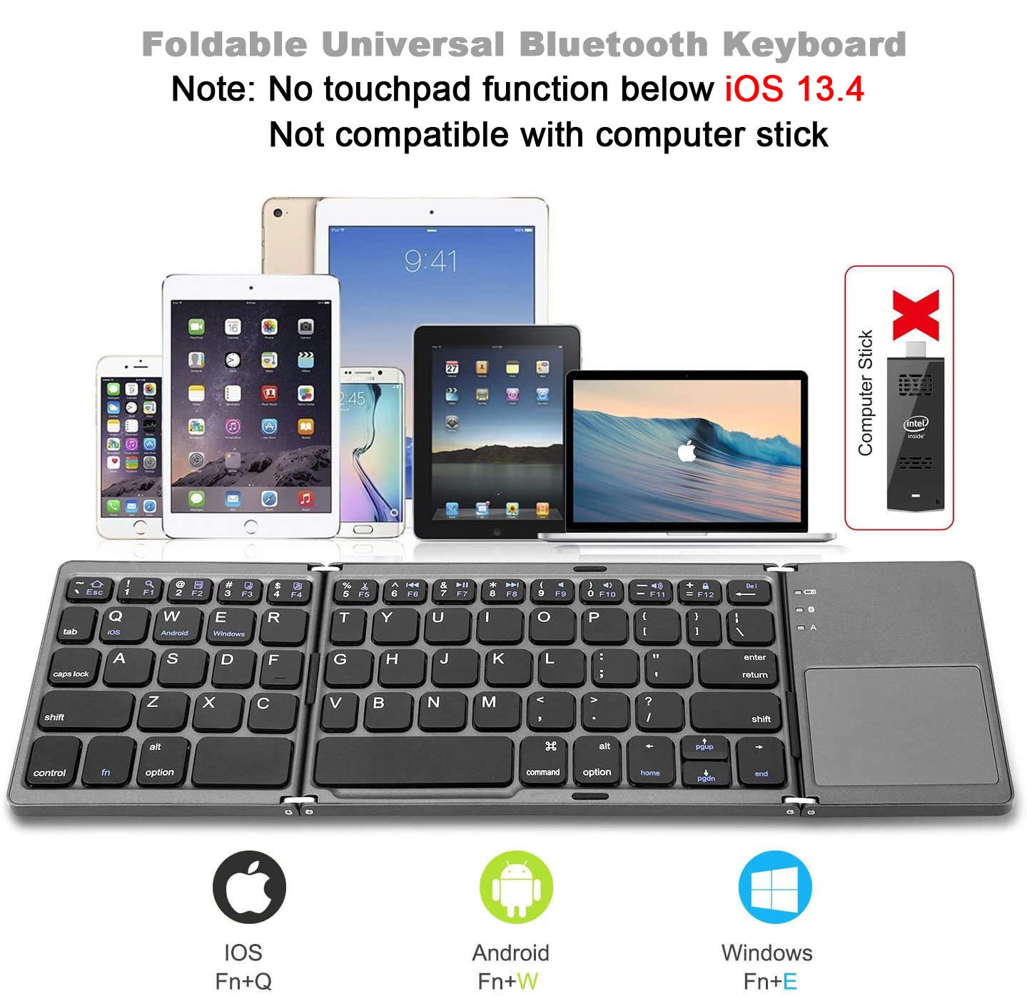 Foldable Mini Bluetooth Keyboard with Touchpad - Portable Pocket-Sized Wireless Keyboard for Android, Windows, PC, Tablet - Rechargeable Li-ion Battery - Dark Gray - Perfect for Travel, Office & Home Use