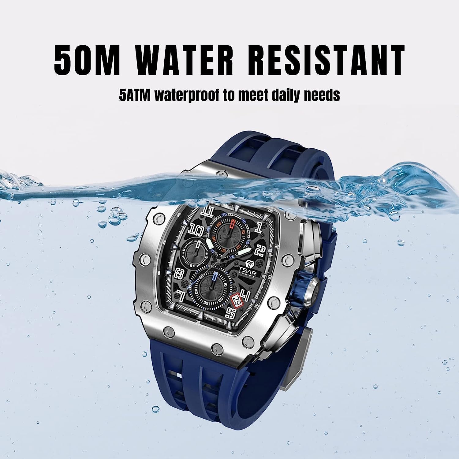 Luxury Men's Chronograph Watch - 50M Waterproof, Luminous, Date Display, Japanese Quartz Movement, Sapphire Crystal, Silicone Strap - Fashion Sport Watch for Men | Perfect for Business, Casual Wear & Outdoor Activities | Great Gift for Birthdays, Anniversaries & Special Occasions