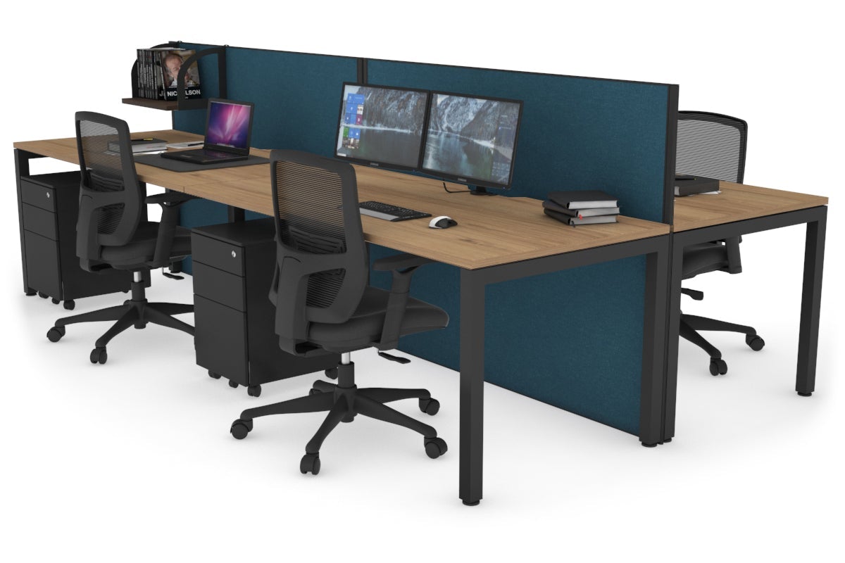 Horizon Quadro 4-Person Office Workstation Bench with Square Legs - 1400L x 800W Dimensions, Cable Management Scallop - Perfect for Collaborative Workspaces, Conference Rooms & Open Office Environments