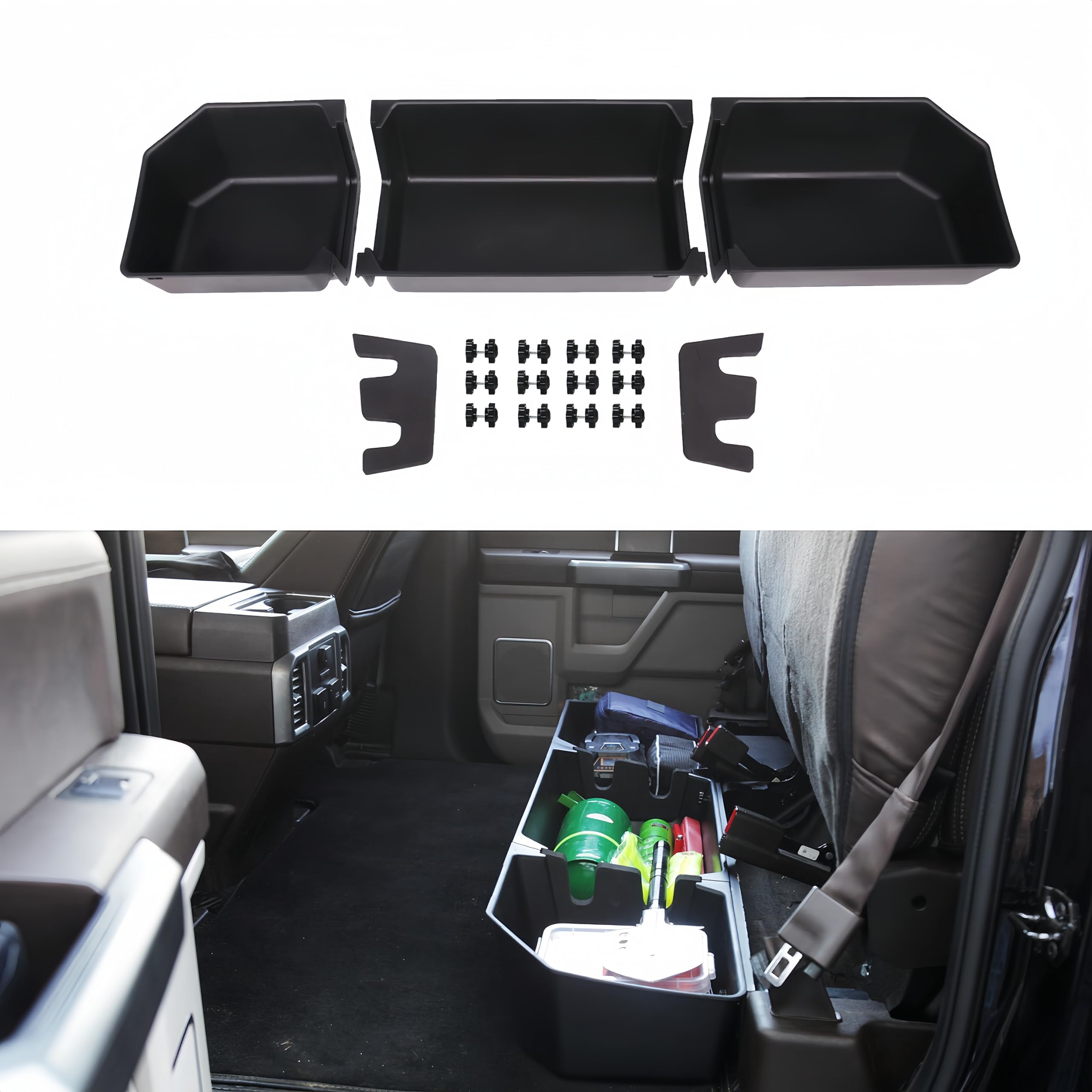 2015-2024 Ford F150 SuperCrew & Crew Cab Under Seat Storage Organizer Box with Dividers - Truck Rear Seat Storage Solution for Tools, Gear & Car Accessories | Perfect for Road Trips & Work Essentials