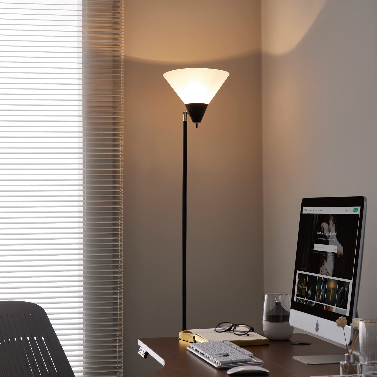 HonoDing Adjustable Floor Lamp with Acrylic Shade - Modern Standing Light for Living Room, Bedroom & Office - Black (Ideal for Reading, Working & Ambient Lighting)