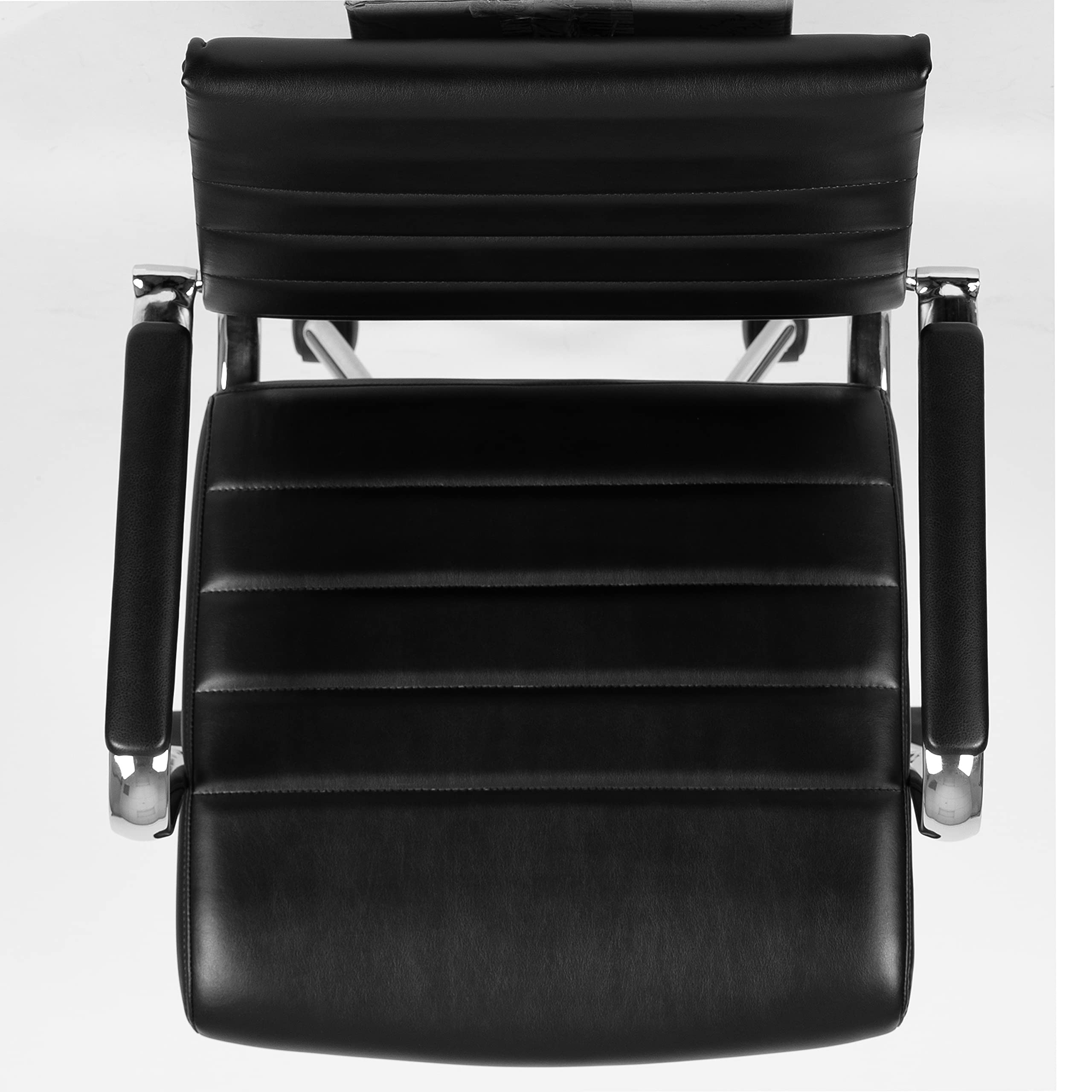 Premium Mid-Back Black LeatherSoft Executive Office Chair with Ribbed Design & 360° Swivel - Ergonomic Desk Chair for Home Office, Conference Room & Workspace
