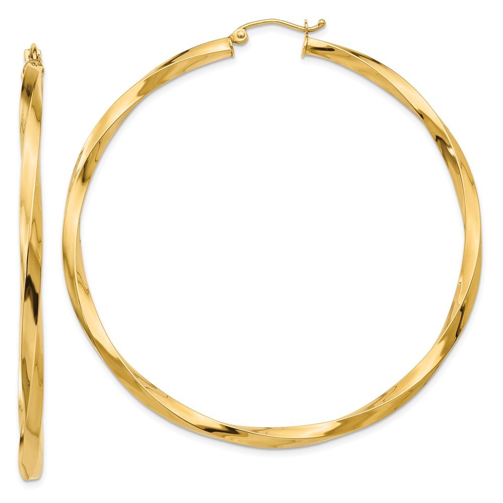14K Yellow Gold Twisted Hoop Earrings for Women - 3mm Polished Solid Gold Hoops - Perfect for Everyday Wear, Parties & Special Occasions