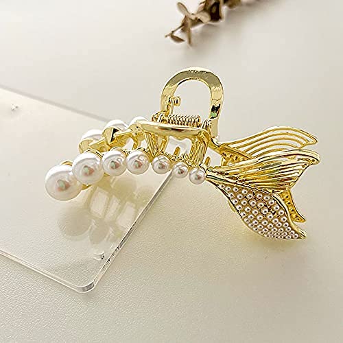 BOTIST Stylish Pearl Hair Claw Clip for Thick Hair - Non Slip Grip Fish Tail Hair Clips for Women, Korean Trendy Hair Accessories | Perfect for Updos, Ponytails & Everyday Hairstyles