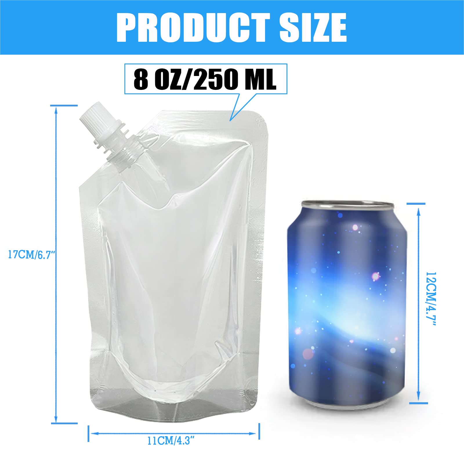 6-Piece Reusable Plastic Drink Flasks Set with Funnel - 8oz Each - Perfect for Travel, Camping & Outdoor Adventures - BPA-Free Leakproof Containers for Liquids