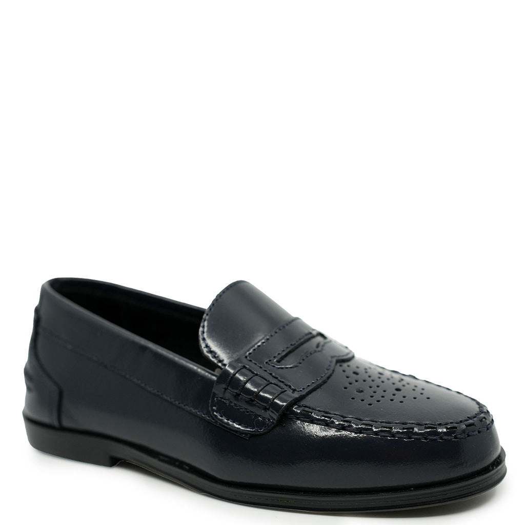 Blublonc Navy Florentic Perforated Loafers for Men - Comfortable Casual Dress Shoes for Business, Office & Everyday Wear