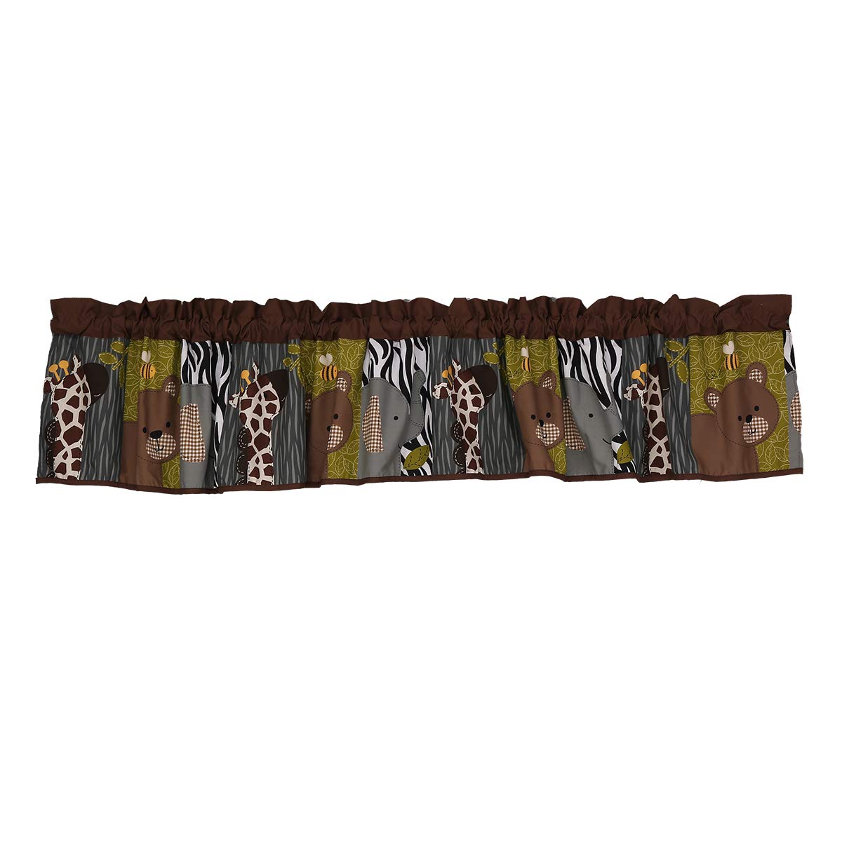 JAHbaby 4-Piece Brown Wild Animal Nursery Crib Bedding Set - Elephant Giraffe Bear Hippo Design for Baby Boys - Includes Quilt, Fitted Sheet, Skirt & Window Valance - Perfect for Jungle-Themed Nursery Decor & Baby Shower Gifts