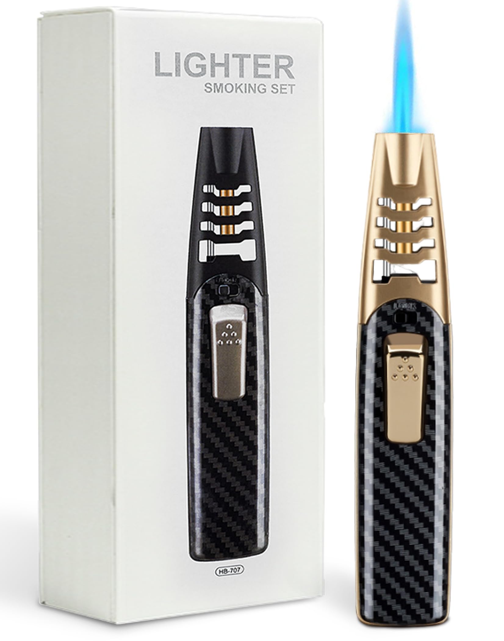 Fireblaze Rechargeable Electric Plasma Lighter - Dual Arc Adjustable Windproof Lighter with Carbon Fiber Gold Finish | Perfect for Camping, BBQ, Outdoor Adventures & Everyday Use