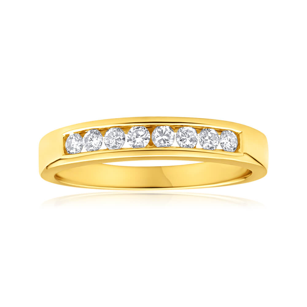 18ct Yellow Gold 1/5 Carat Diamond Ring with 8 Diamonds - Elegant Wedding Band, Anniversary Gift for Her, Perfect for Engagement & Special Occasions