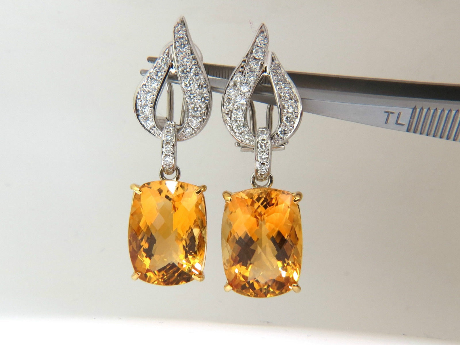 26.50CT Natural Golden Citrine Diamond Dangle Earrings in 14K Gold - Elegant Drop Earrings for Women, Perfect for Weddings, Parties & Special Occasions