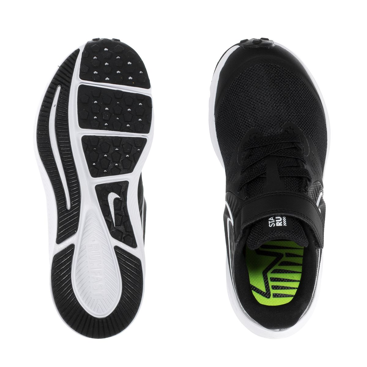 Nike Star Runner 2 A/C Kids' Sneakers - Black/White/Volt - Lightweight Running Shoes for Boys & Girls - Perfect for School, Sports & Everyday Play