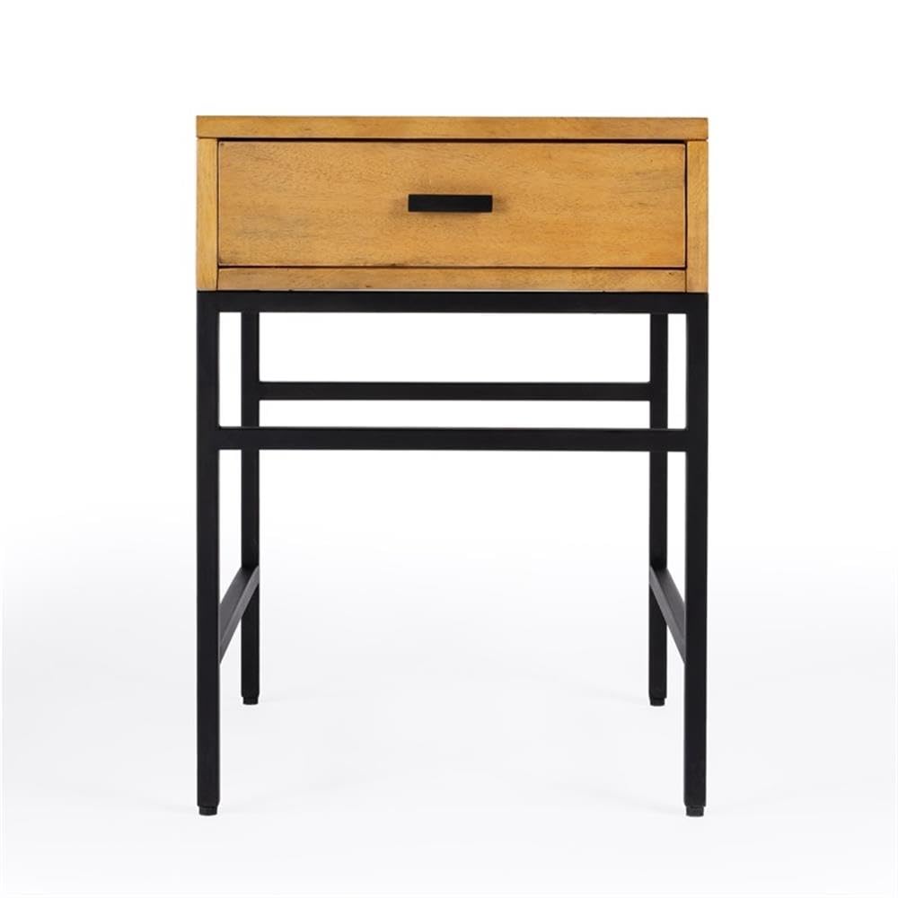 Butler Specialty Hans 1 Drawer Natural Wood and Iron End Table - Nightstand, Living Room Accent, Bedside Table for Home Decor