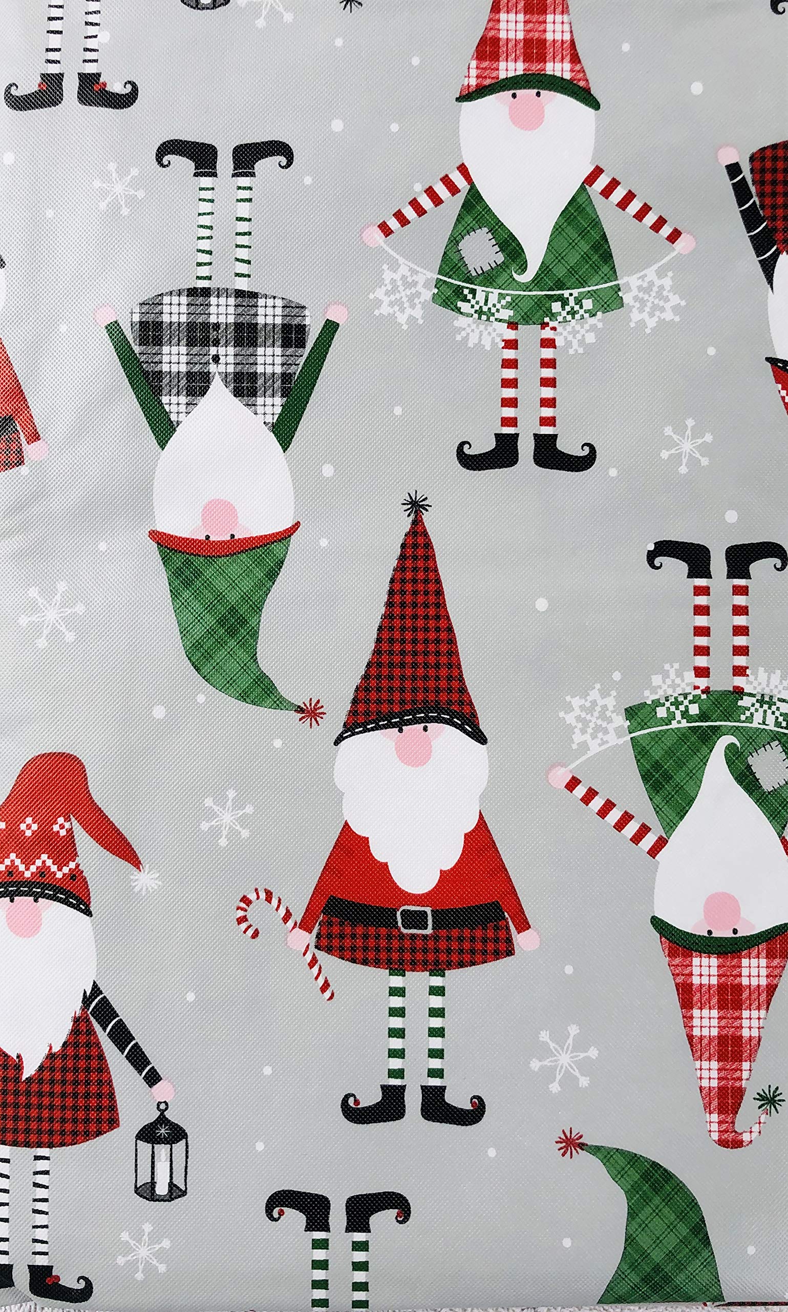 Christmas Gnomes Plaid Vinyl Tablecloth - 60 Round for Holiday Decor