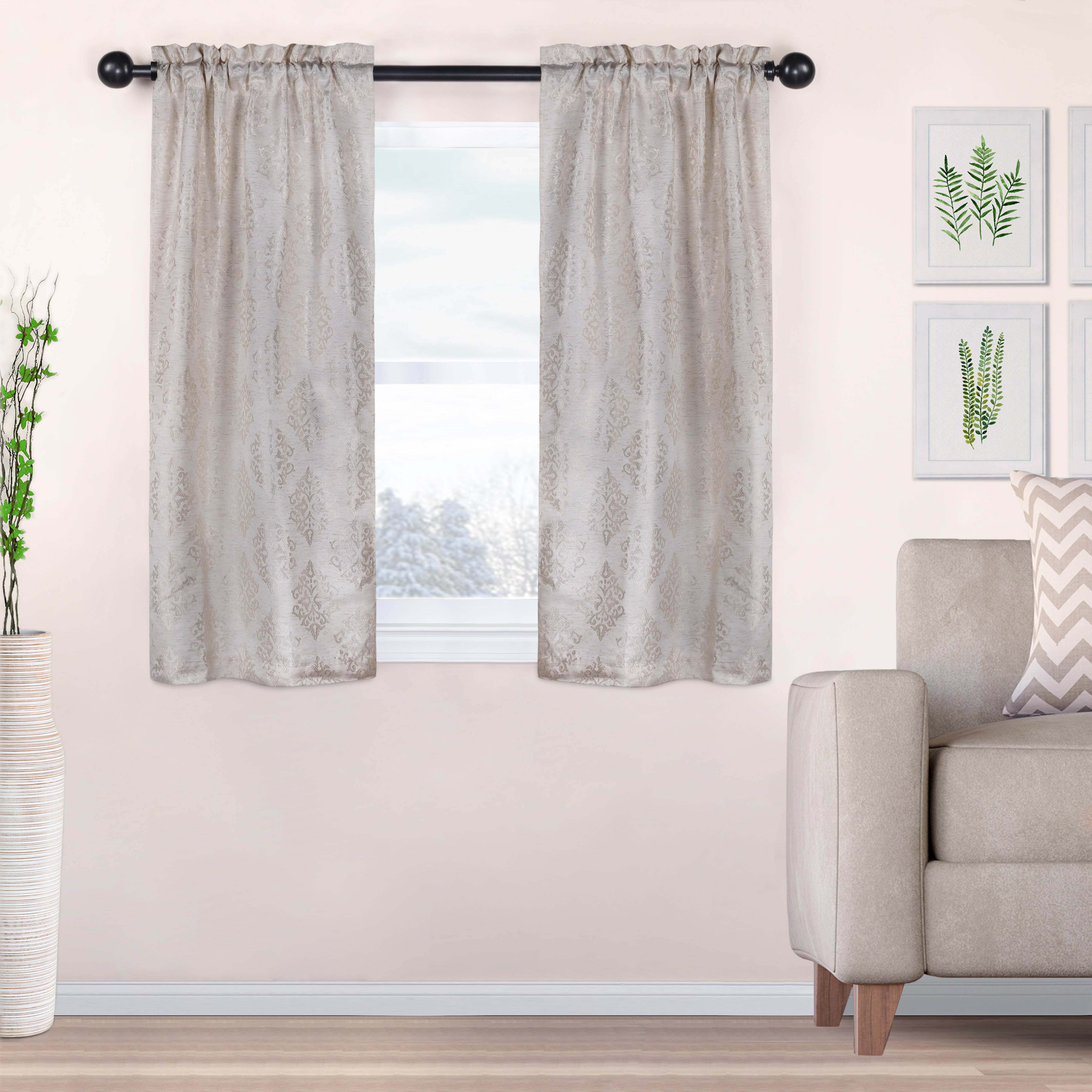 Venetian Damask Jacquard Curtain Panels - Set of 2 Luxury Window Treatments for Living Room & Bedroom Decor